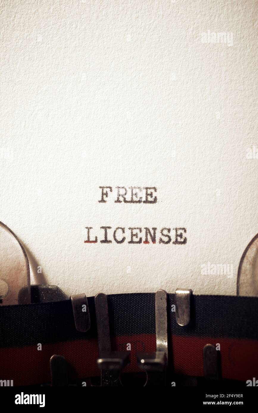 Free license phrase written with a typewriter. Stock Photo