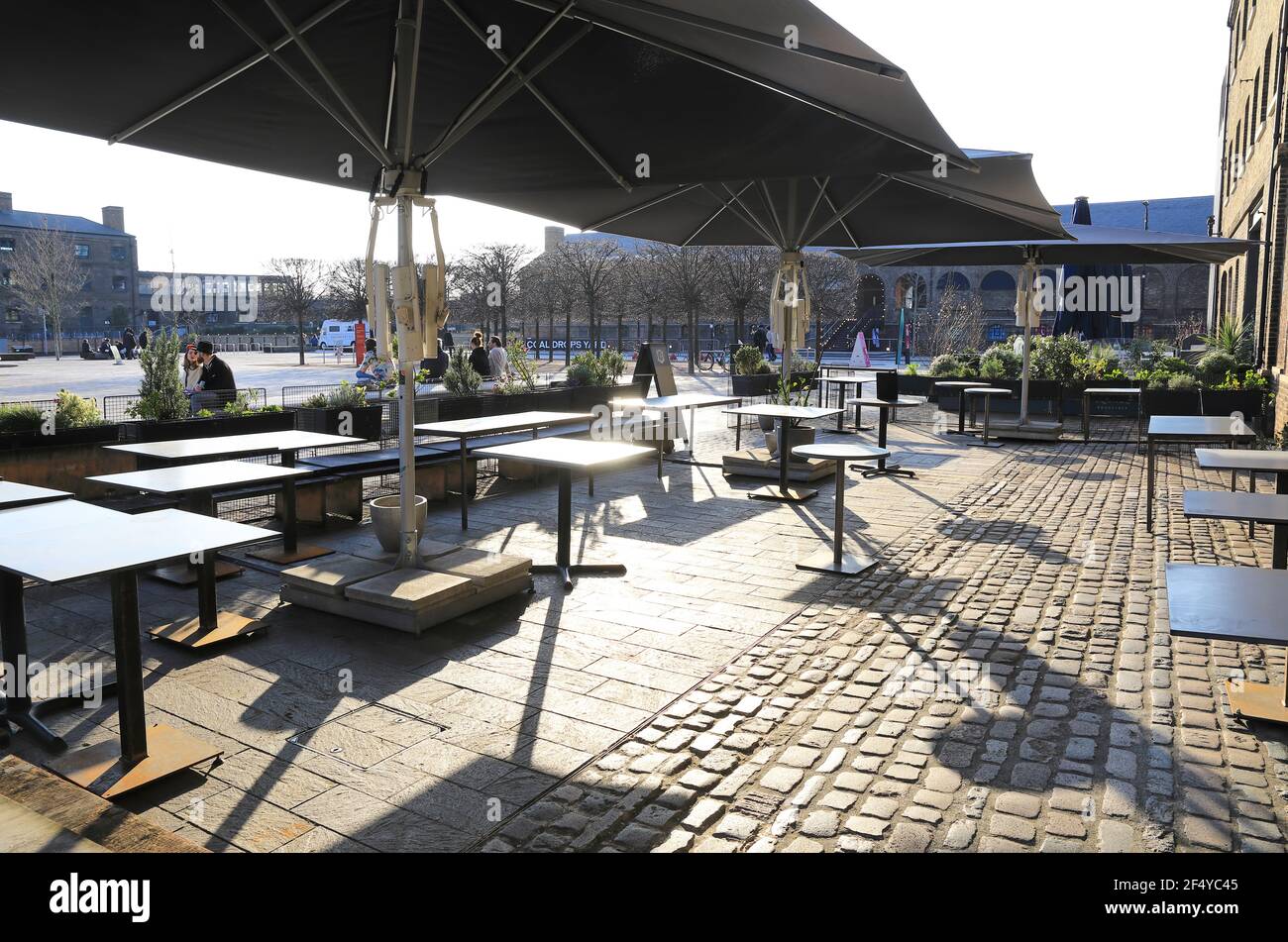 Restaurants closed on Granary Square for the Covid19 lockdown, at