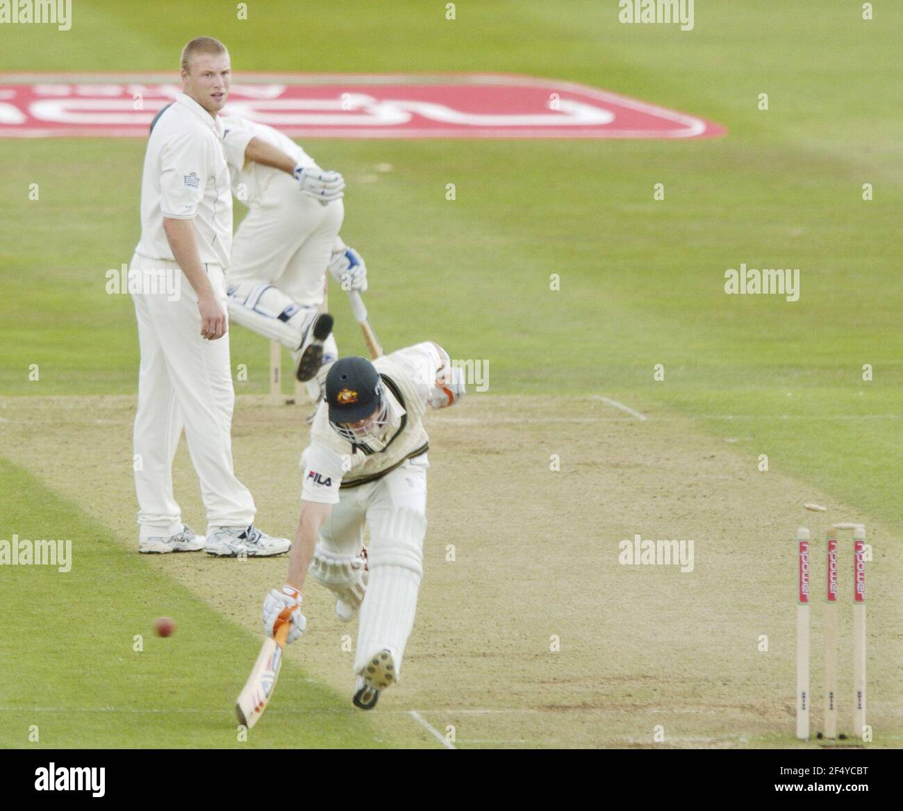 2nd TEST ENGLAND V AUSTRALIA  AT EDGBASTON 2nd DAY MARTYN RUN OUT BY VAUGHAN 5/8/2005   PICTURE DAVID ASHDOWNTEST CRICKET Stock Photo