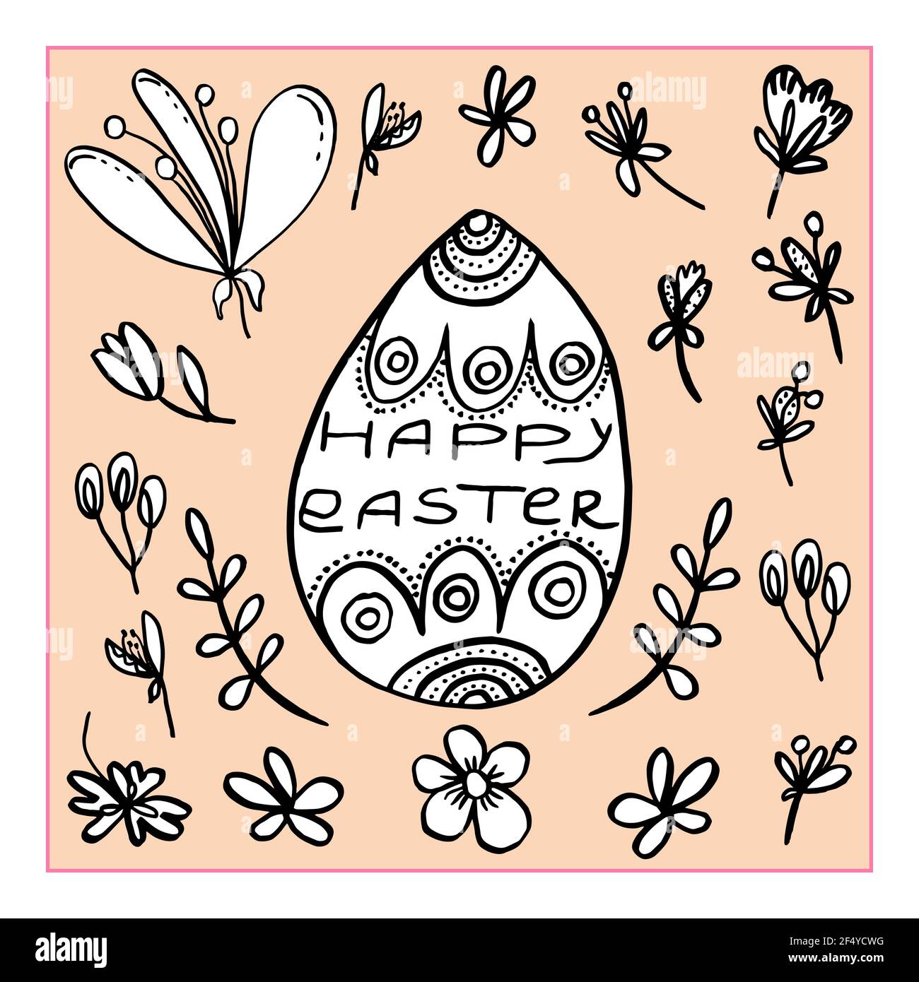 vector set Happy easter egg and flowers with herbs Stock Photo - Alamy
