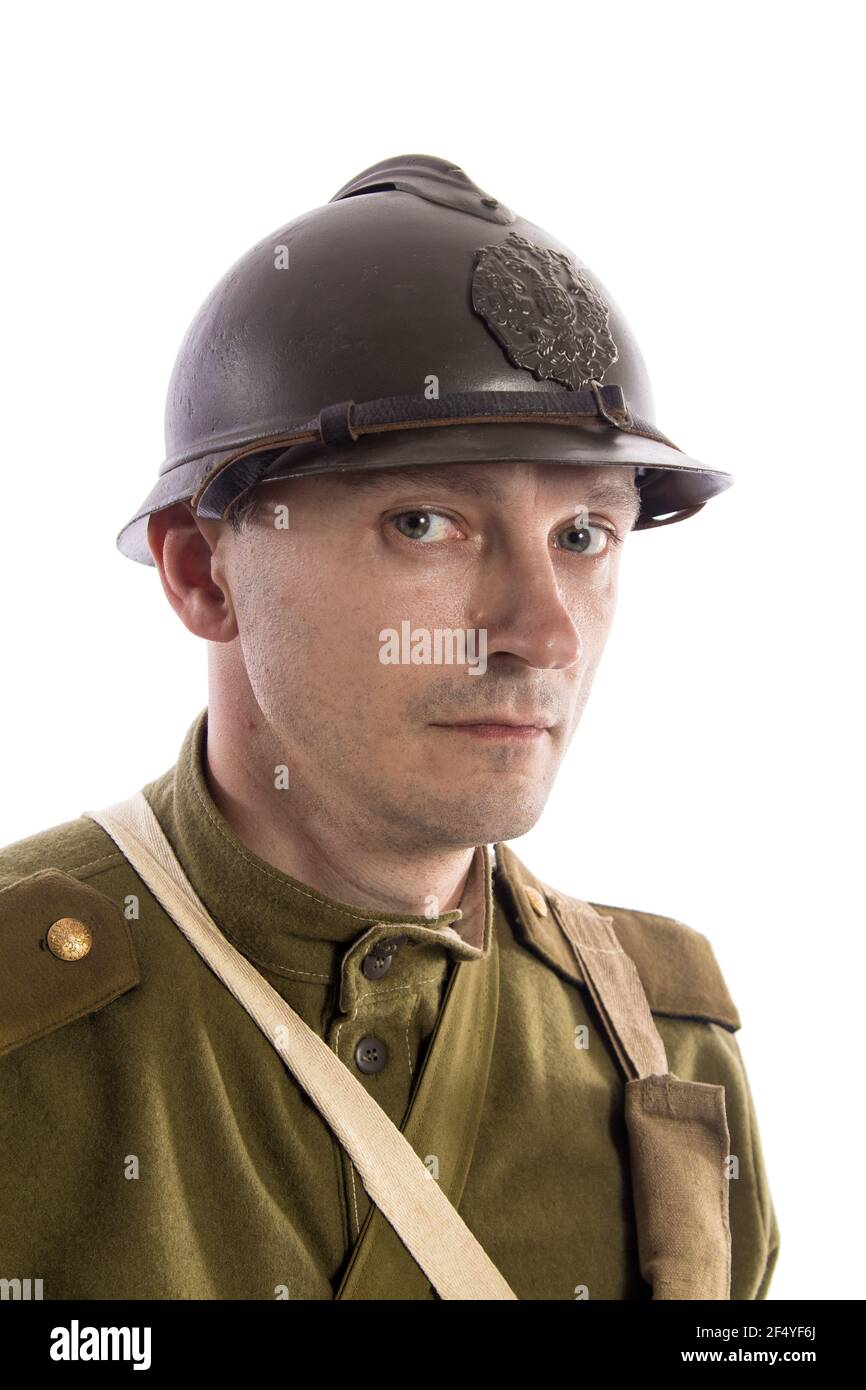 Caricatured changes Male actor in uniform and helmet ordinary soldier of Russian  army during World War I posing, jumping and running on white backgrou Stock  Photo - Alamy