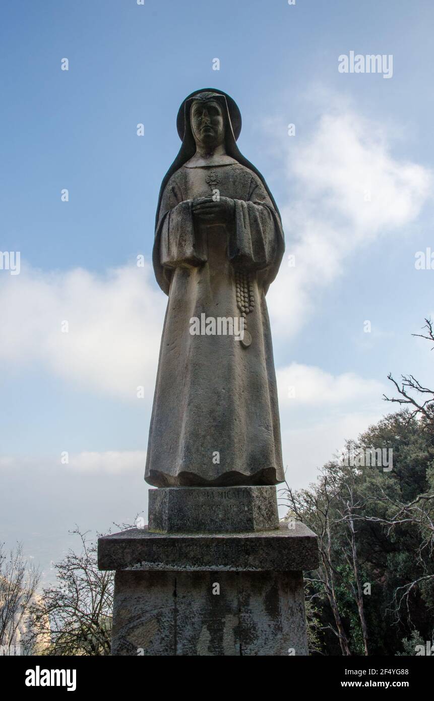 Statue of a Saint Near Montserrat Monastery in Catalonia Spain. Stock Photo