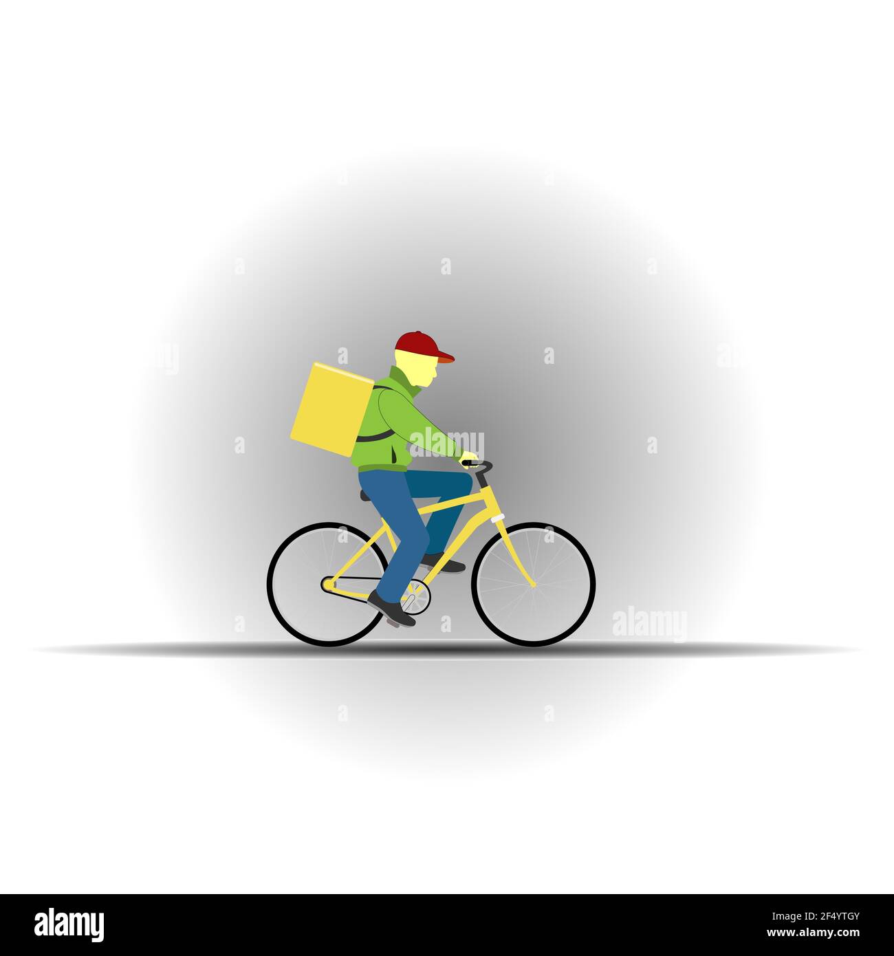 Courier delivering goods on a bicycle. Food delivery service concept. Flat illustration. Stock Vector