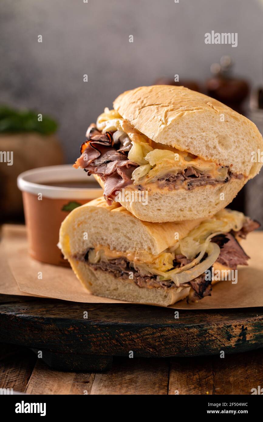 Italian beef sandwich au jus in a bowl Stock Photo Alamy