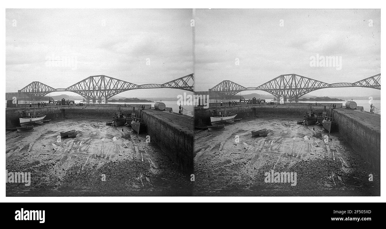 Edinburgh (Great Britain). Railway bridge over the Firth of Forth; In the foreground harbor basin without water Stock Photo