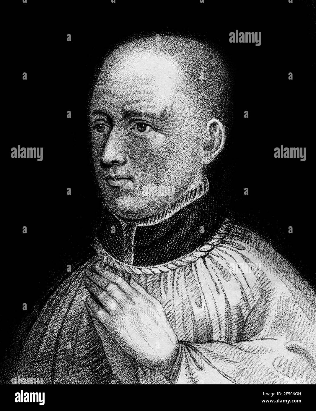 Thomas Becket.  An early 19th century stipple print  of Thomas à Becket, after an original by Wenceslaus Hollar. Saint Thomas Becket  (1119/1120-1170) was Archbishop  of Canterbury when murdered by followers of King Henry II of England in 1170 Stock Photo