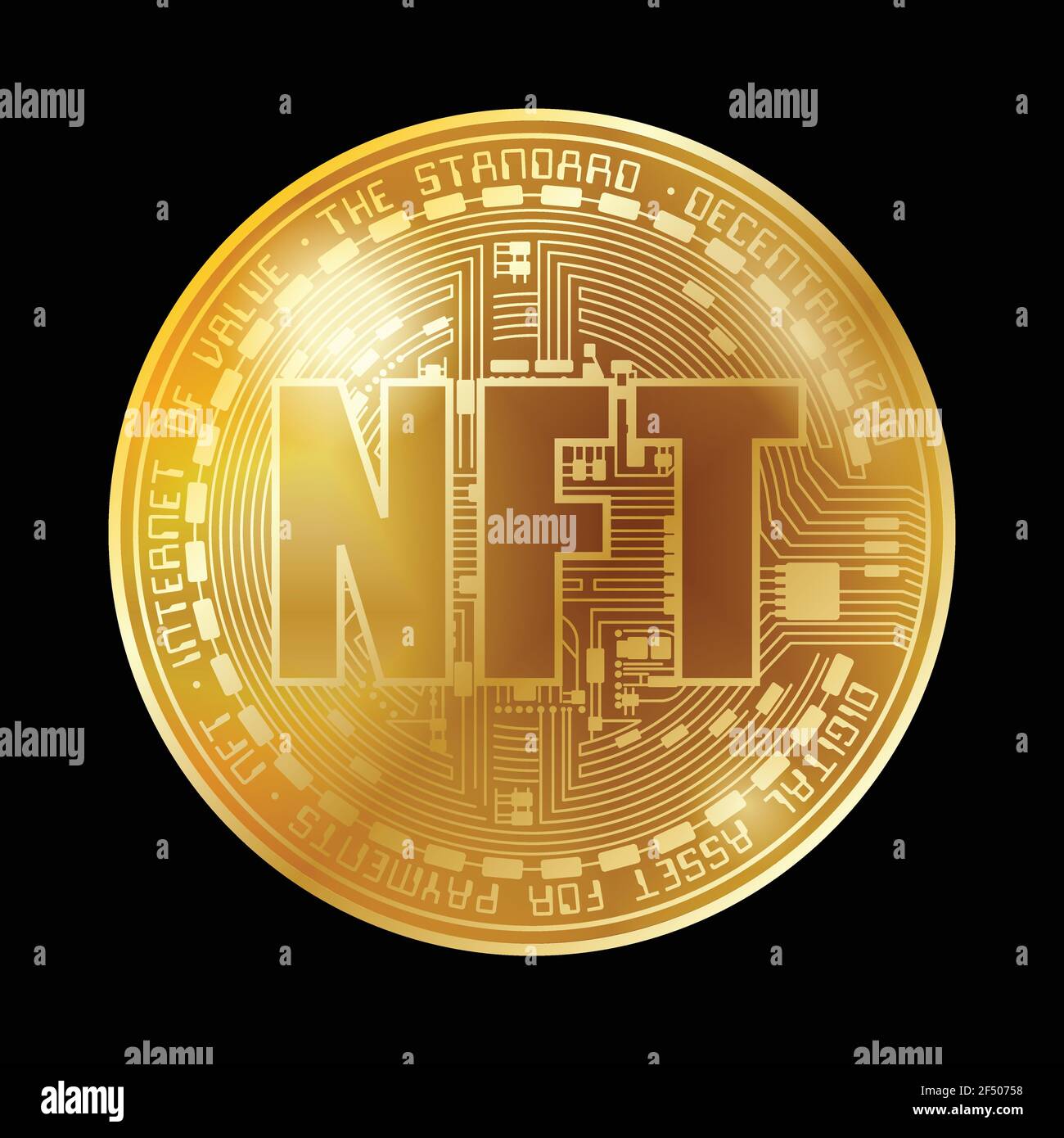 NFT coin gold background Stock Vector