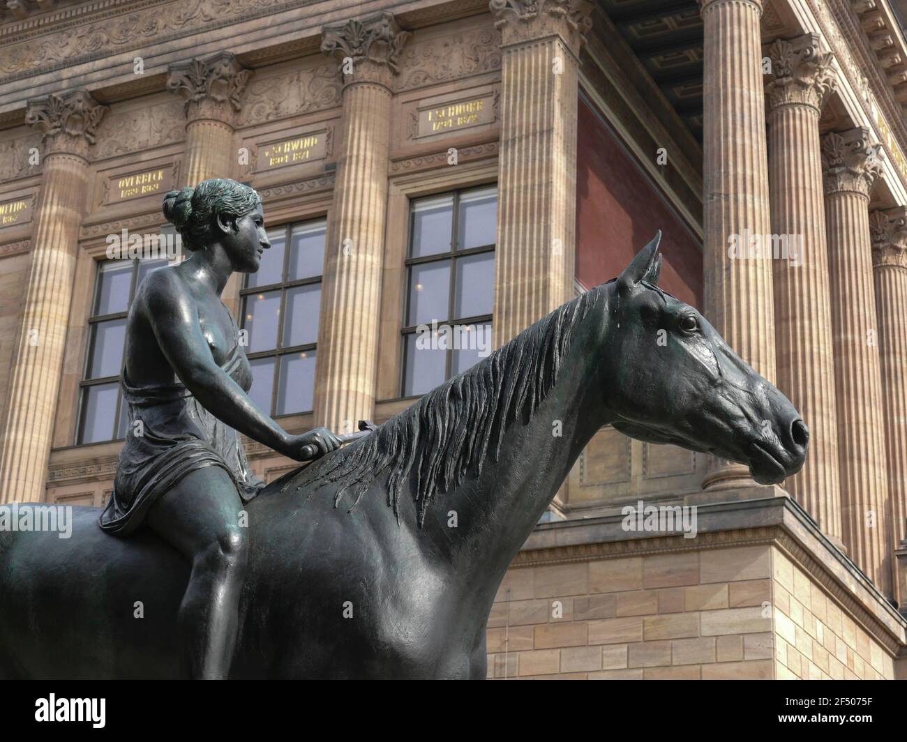 Amazon riding a horse, sculpture Stock Photo Alamy