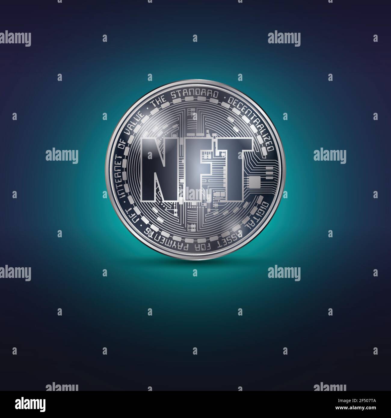 Cryptocurrency metal NFT coin Stock Vector