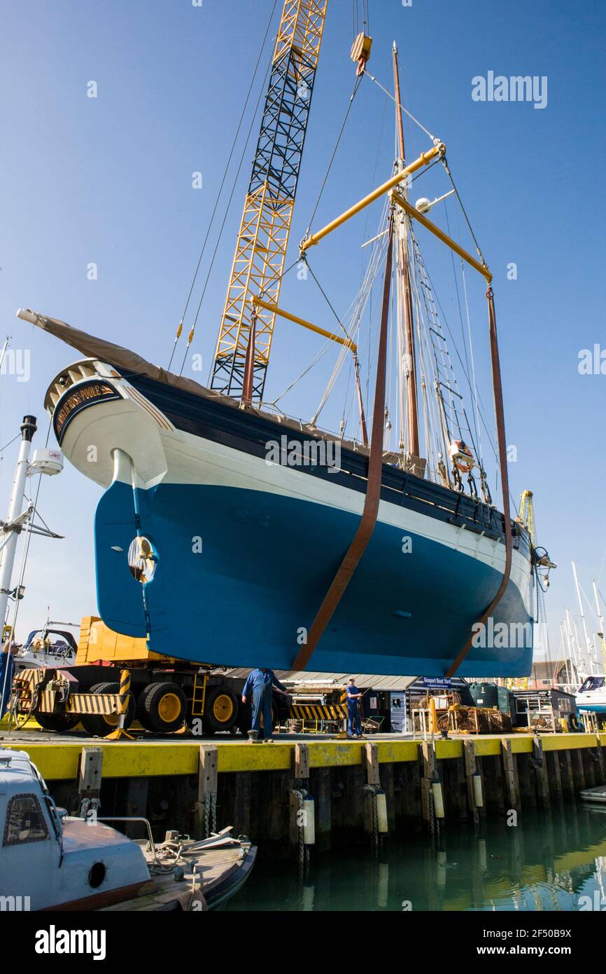 Amelie Rose", a traditional Isles of Scilly pilot cutter, being launched by  crane after a refit at Gosport Boatyard, Gosport, Hampshire, England, UK  Stock Photo - Alamy