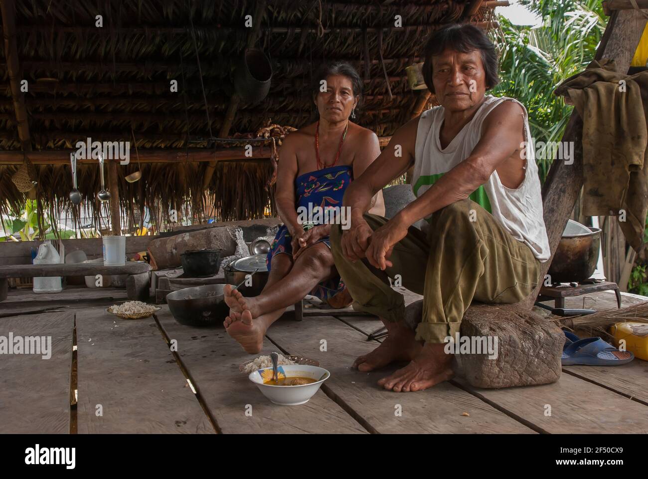 Darien Province, Panama. 07-18-2019. Portrait of and indigenous old couple from the Darien Province, in Panama, Central America. Stock Photo