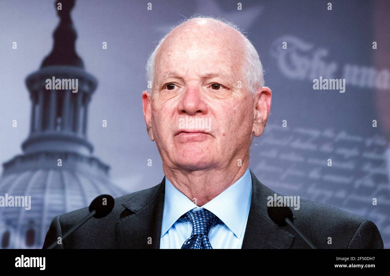Washington, USA. 23rd Mar, 2021. Sen. Ben Cardin, D-MD, speaks during a press conference on Capitol Hill in Washington, DC on Tuesday, March 23, 2021. Cardin spoke on the need for extended COIVD-19 financial relief for small businesses. Photo by Kevin Dietsch/Pool/Sipa USA Credit: Sipa USA/Alamy Live News Stock Photo