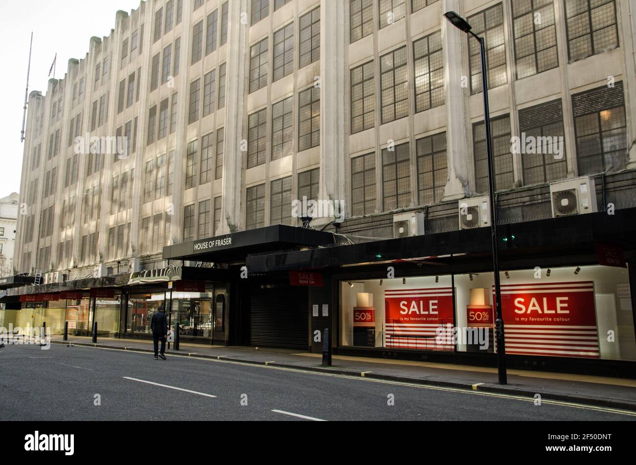 London, UK - February 26, 2021: view of the flagship branch of the House of Fraser department store chain on Oxford Street, central London.  The shop Stock Photo