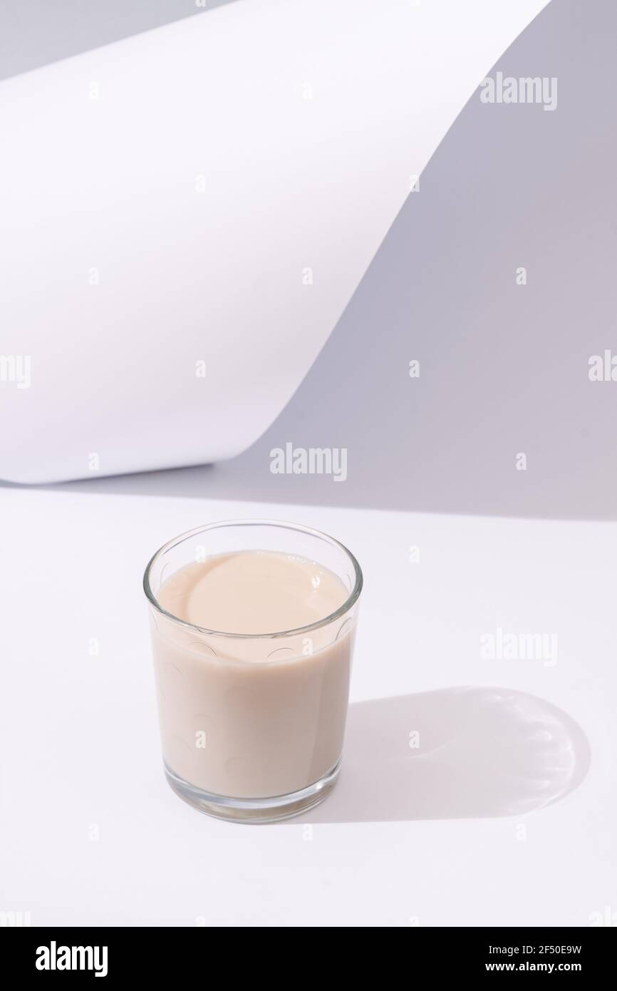 milk from rice and sunflower seeds. Copy Space. White gray background