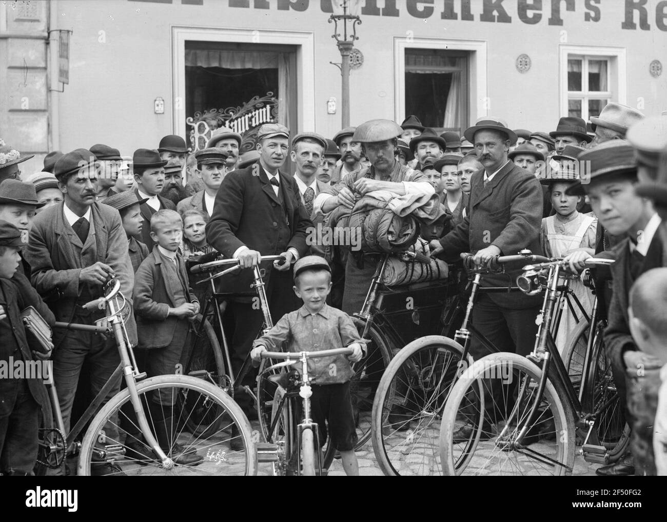 Bautzen. External with bicycles in front of a restaurant Bautzen. Tripper with bicycles in front of a restaurant Stock Photo