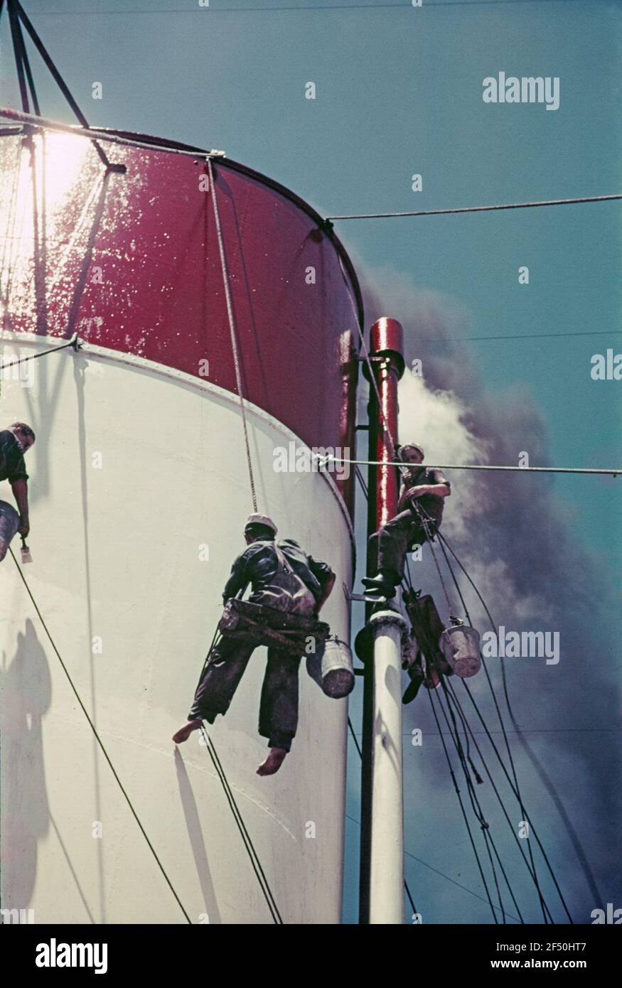 Bordle life. Two sailors, wired when working on the ship chimney (on the Cap Arcona or Monte Rosa) Stock Photo