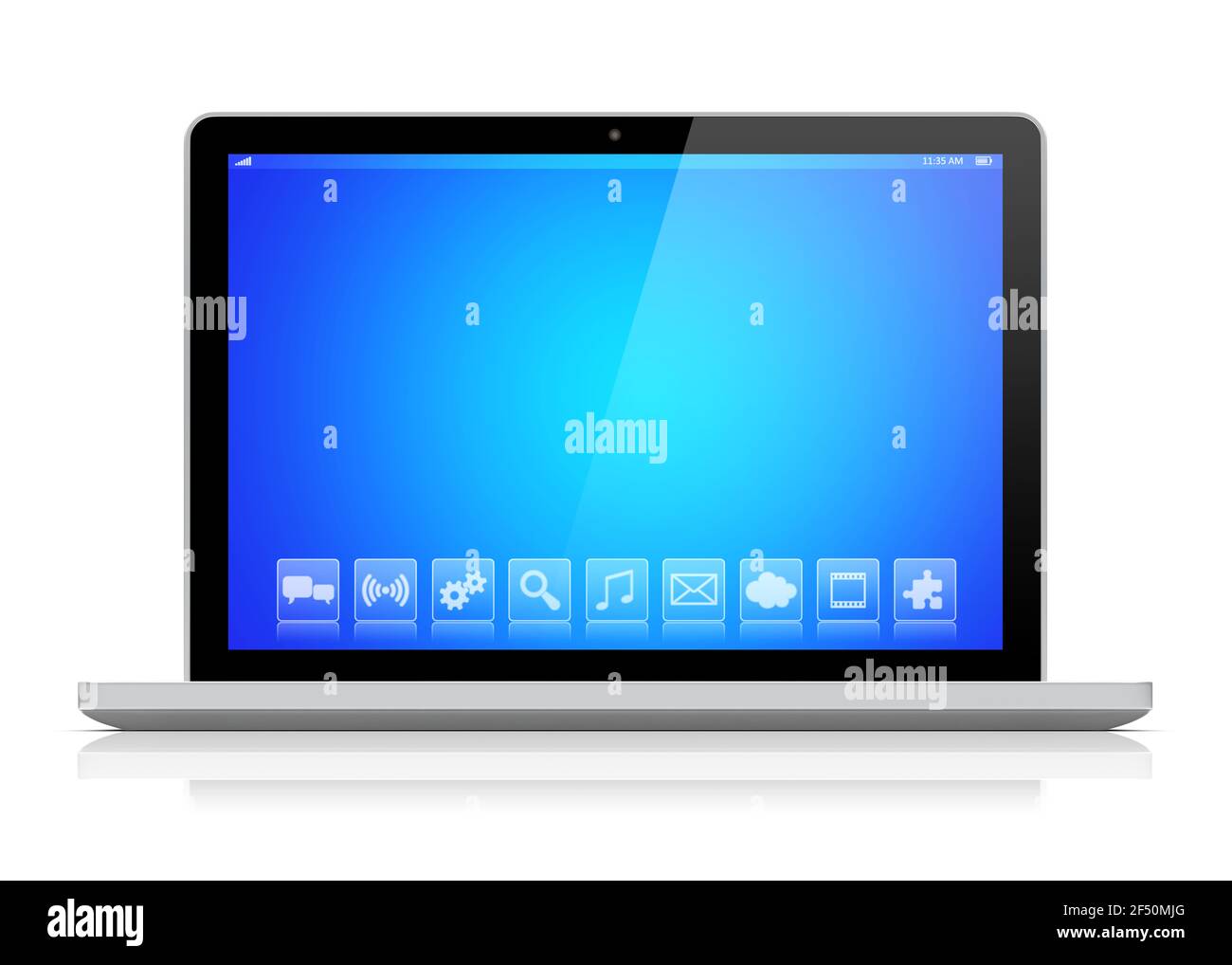 Laptop with a blue background on screen. Isolated on a white. 3d image Stock Photo