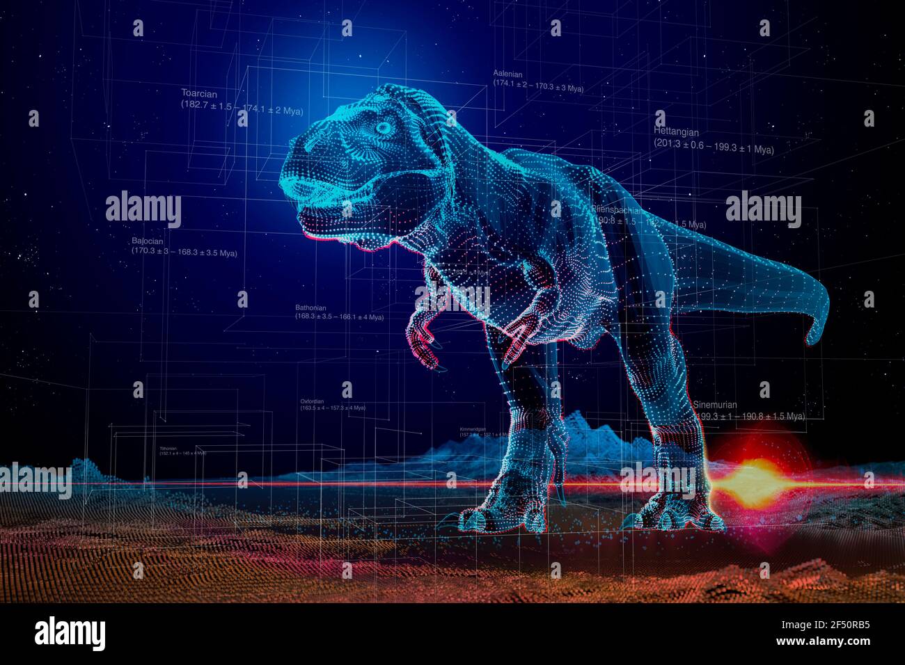 VR T-Rex dinosaur holographic projection Stock Photo