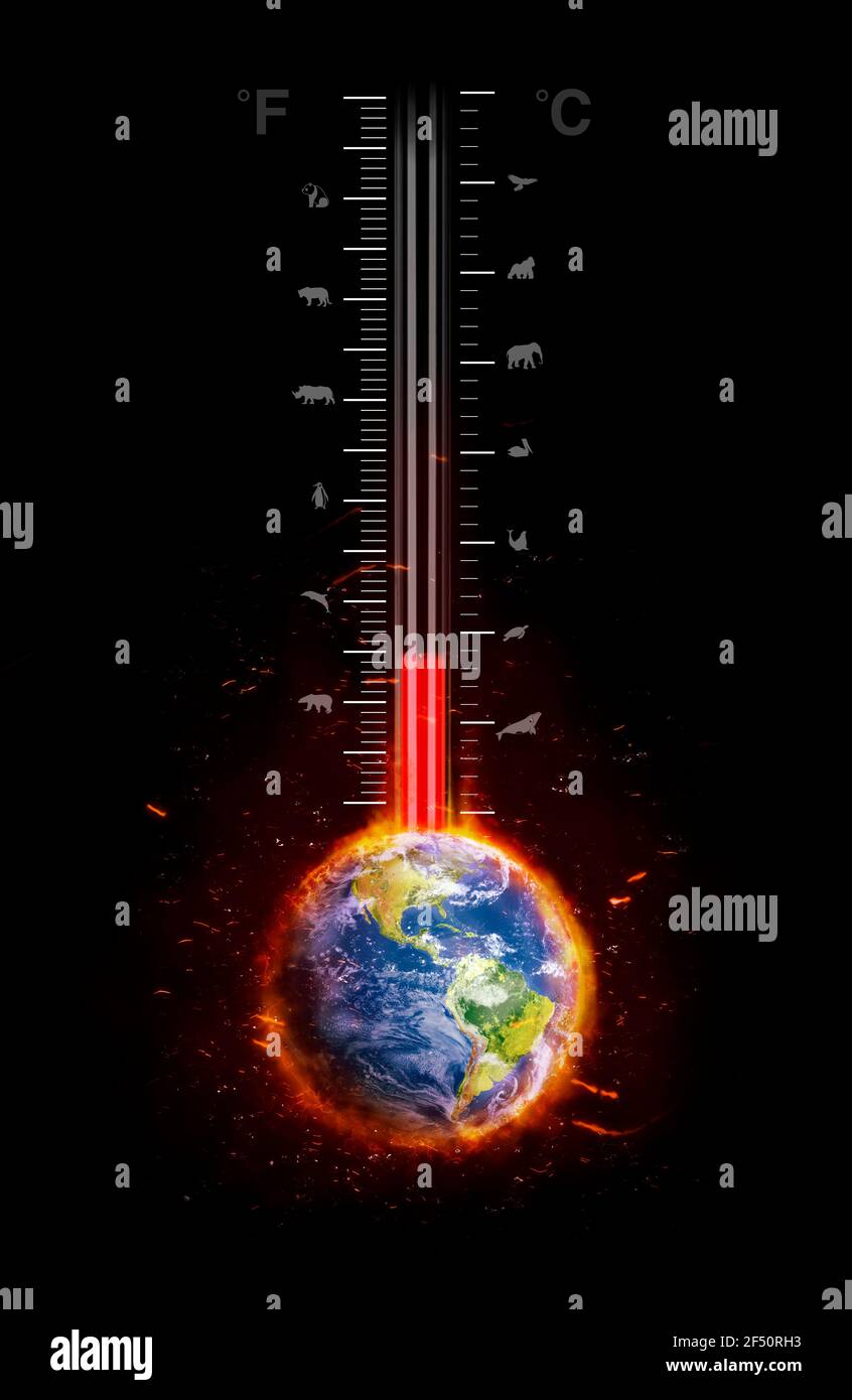 Temperature rising on global warming thermometer Stock Photo