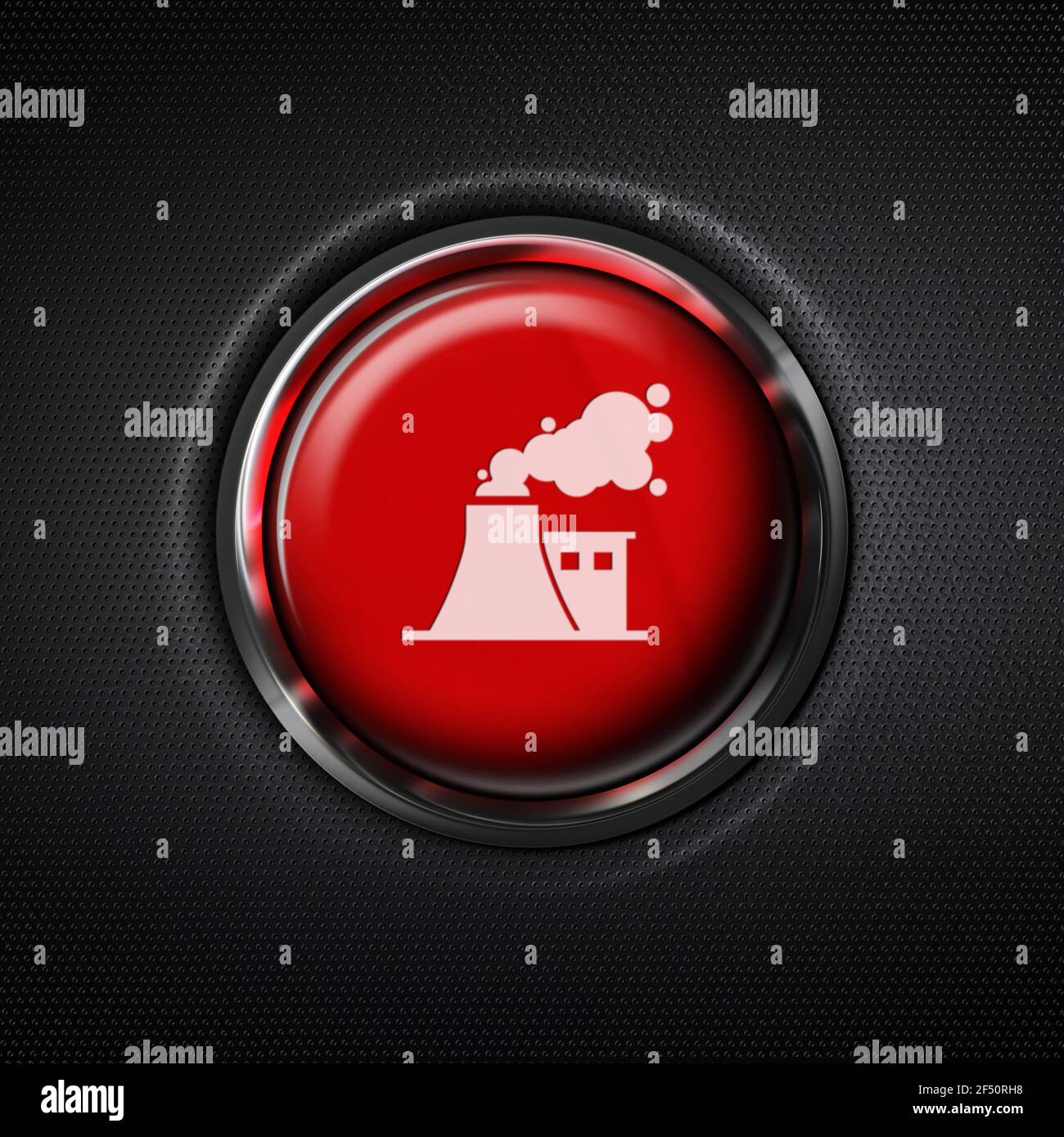 Red factory pollution stop button Stock Photo