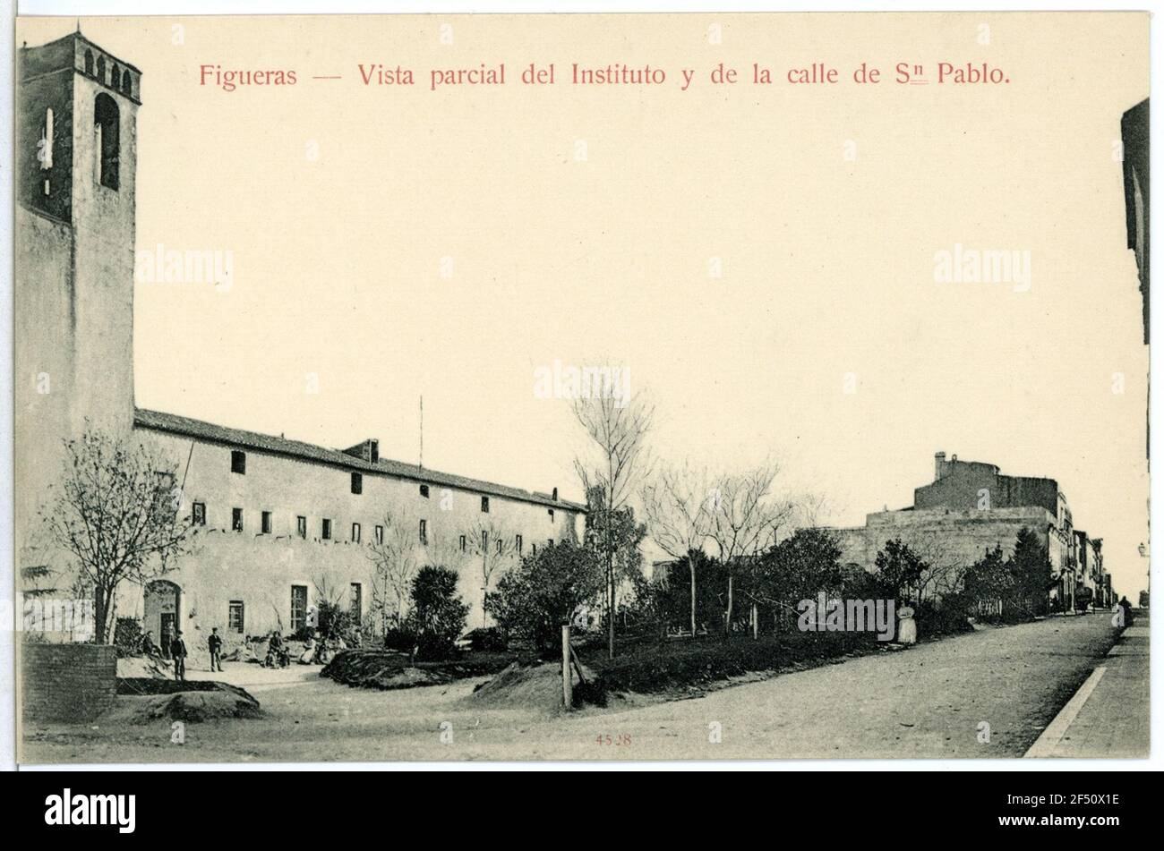 Partial view of the Institute and Street of San Pablo Figueras Partial view of the institute and the street of S pablo Stock Photo