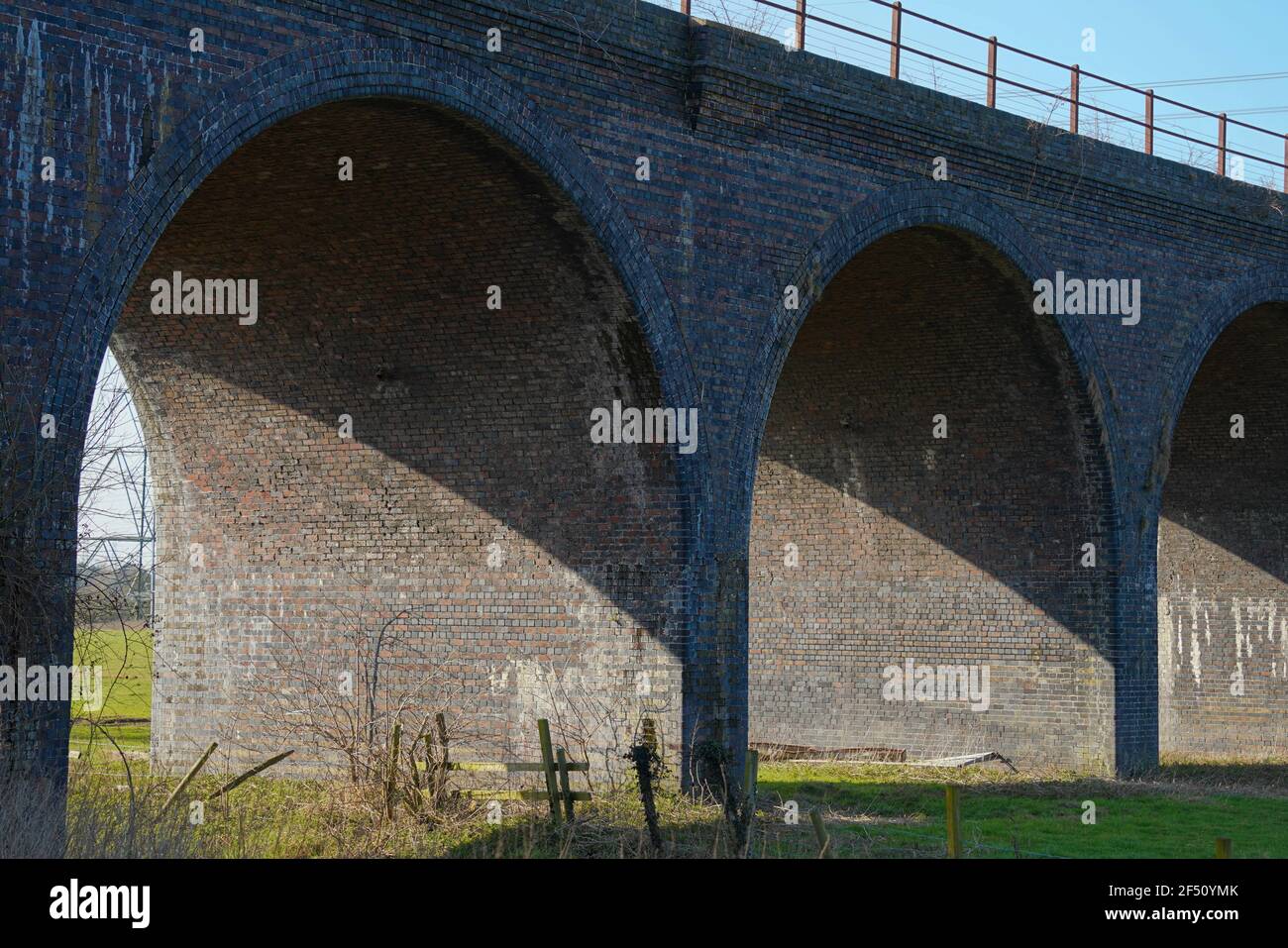 Fledborough Viaduct, River Trent, abandoned railway, viaduct, Graffiti bridge, former railway, Viaduct, part of the national cycle network, Victorian. Stock Photo