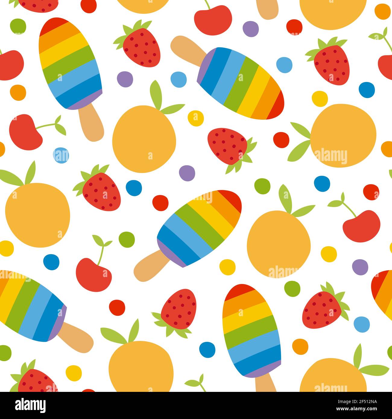 Colorful seamless pattern with ice cream and fruits. Isolated on white ...