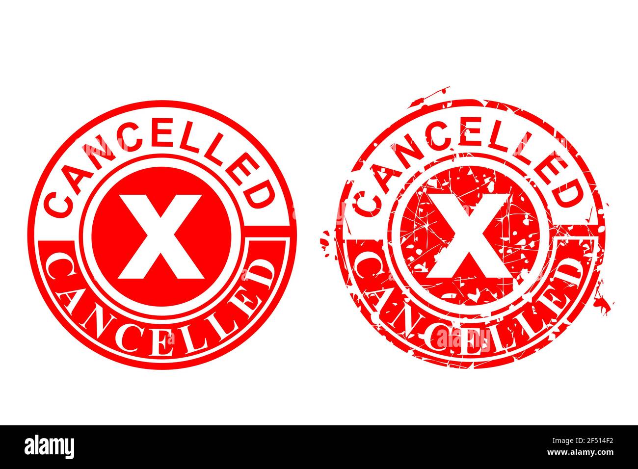 Vector 2 Style Red Circle Rust Grunge Red Rubber Stamp, Cancelled, Isolated on white Stock Vector