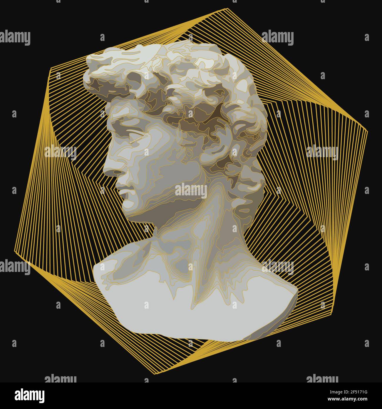 3D rendering of the David statue with yellow geometric shapes against a ...