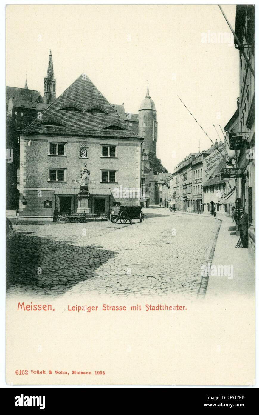 Leipziger street with city theater and theater square Meissen. Leipziger street with city theater and theater square Stock Photo