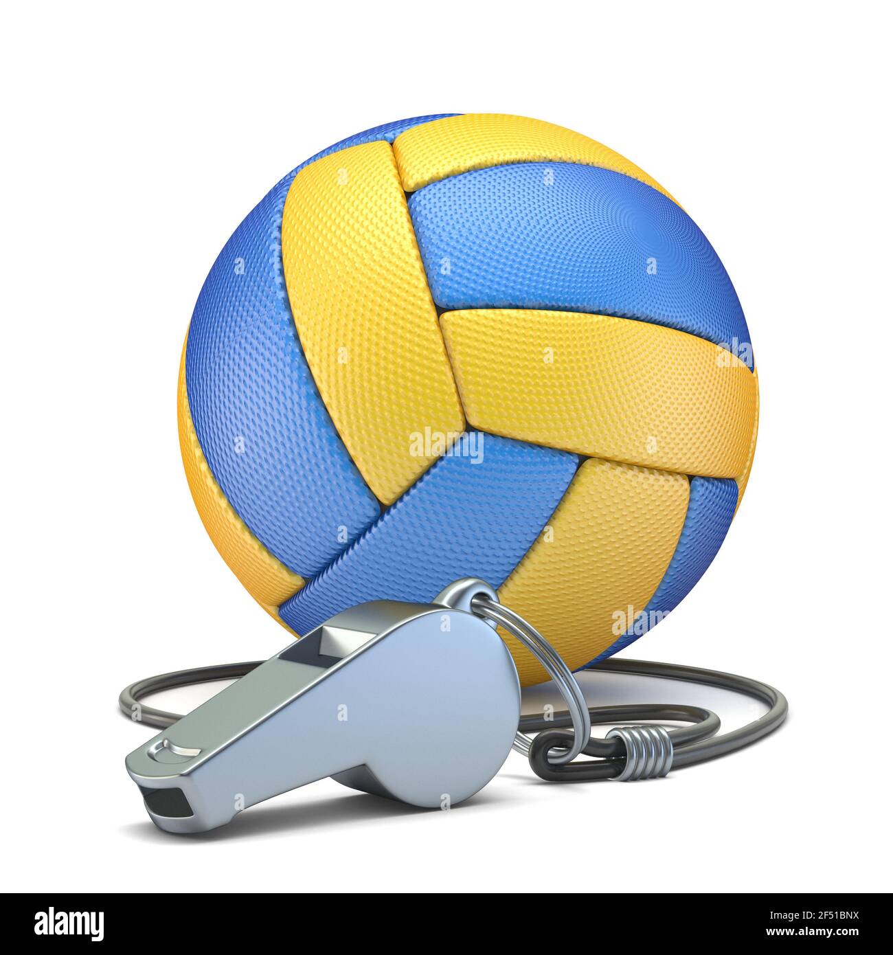 Volleyball ball with metal whistle 3D render illustration isolated on white background Stock Photo