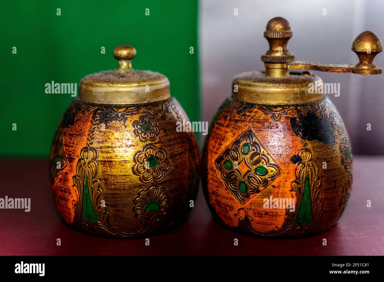 Vintage pepper and salt mill Stock Photo Alamy