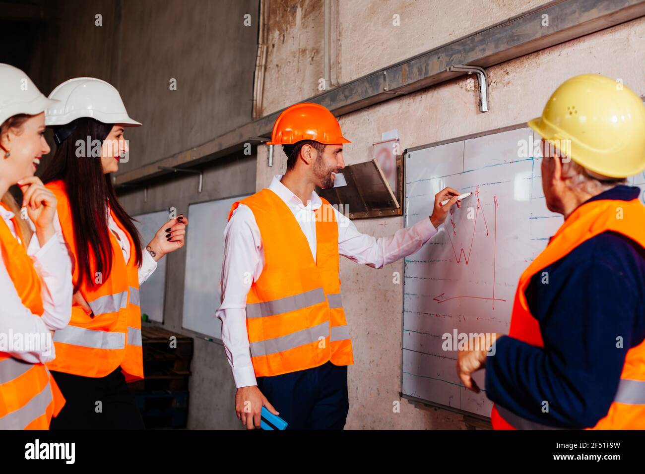 The young engineers are practicing at the factory Stock Photo - Alamy