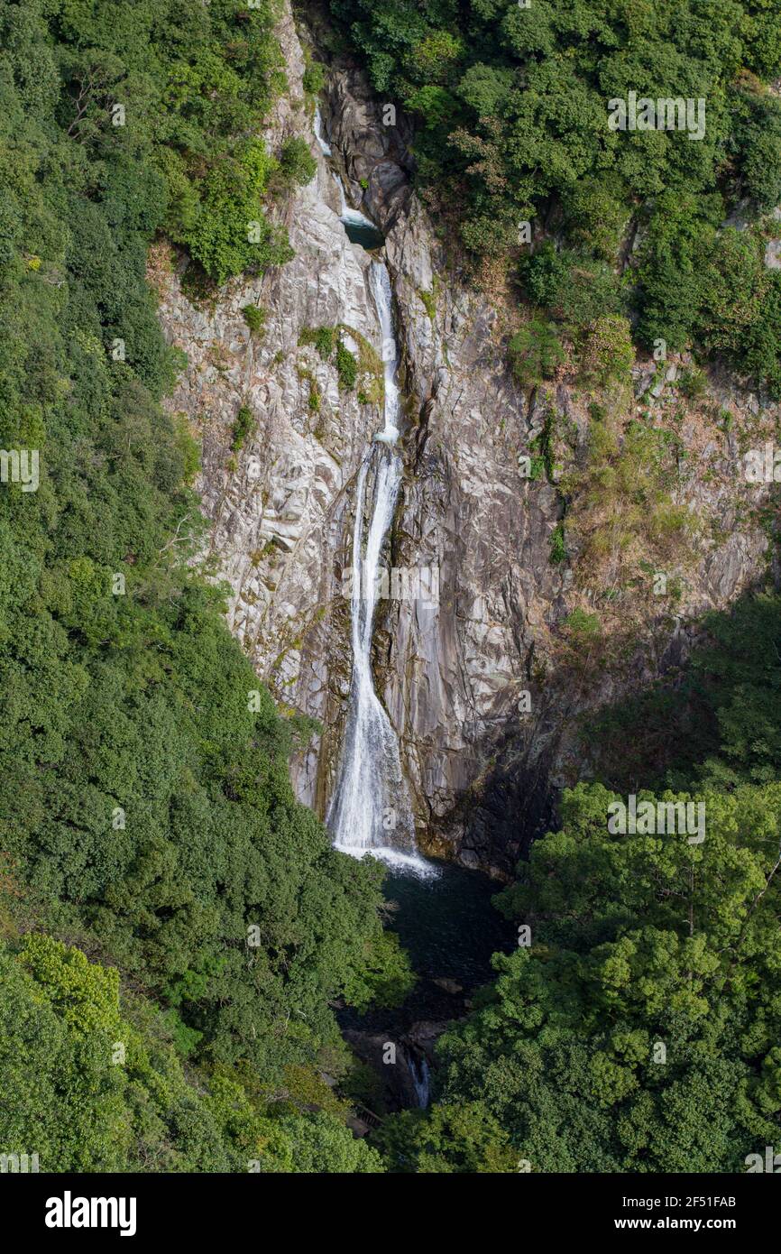 Nunobiki Waterfall as seen from Ropeway to Kobe Herb Garden Stock Photo
