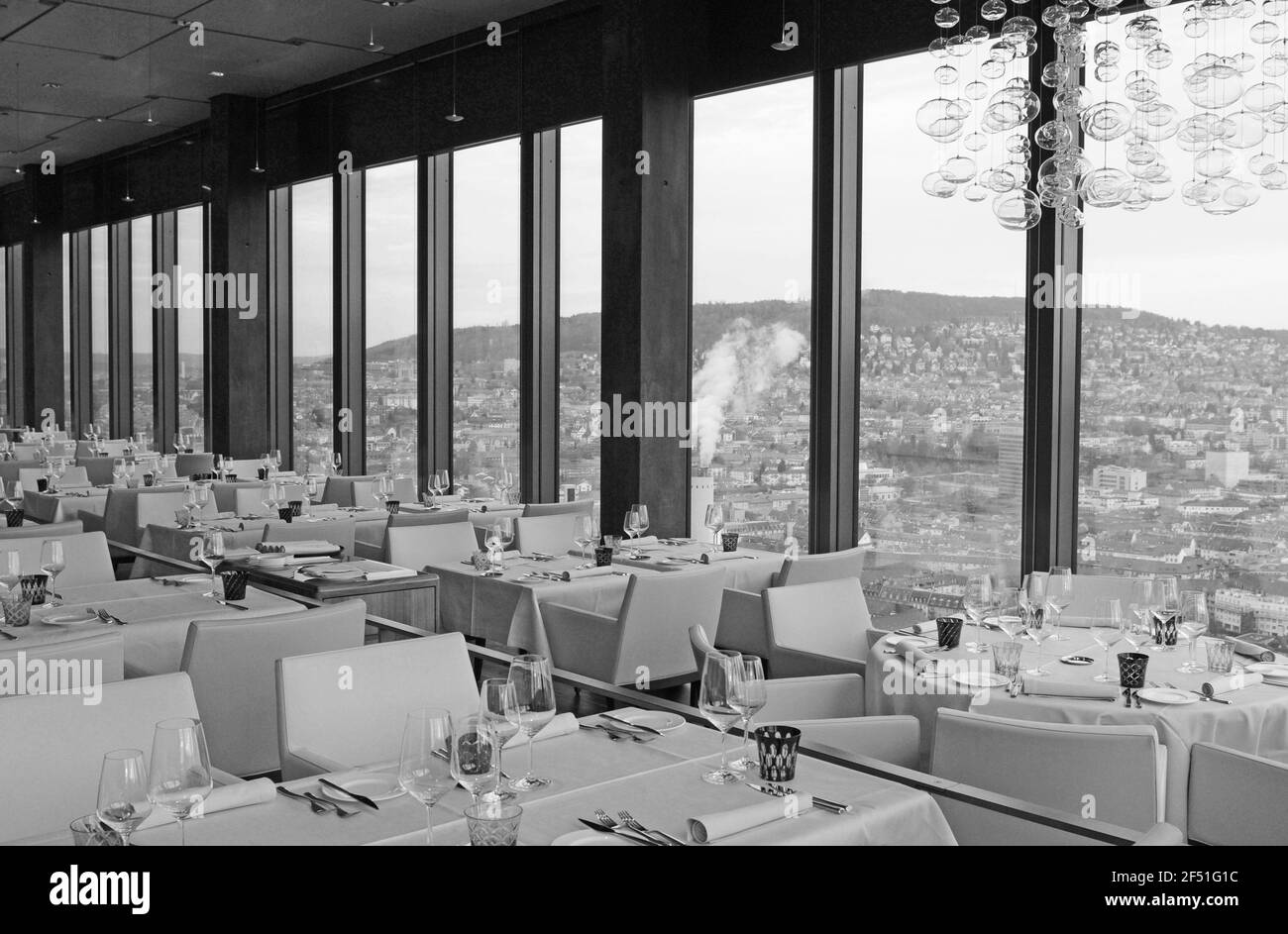 Switzerland: The restaurant Clouds on top of the Swiss Prime Tower in Zürich city  is 126 m above ground Stock Photo