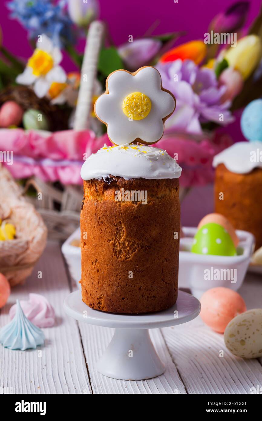 Close-up small Easter breads with cute decoration on top Stock Photo