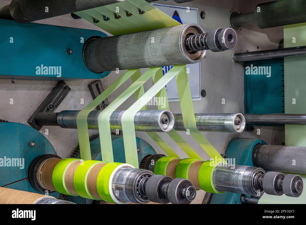 Production of duct tape.Packing tape manufacturing. Strapping Machine