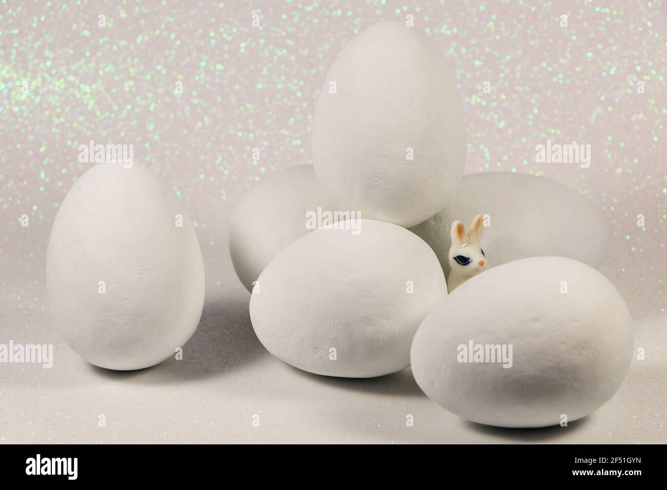 White Chocolate Candy Easter Eggs With Rabbit Stock Photo
