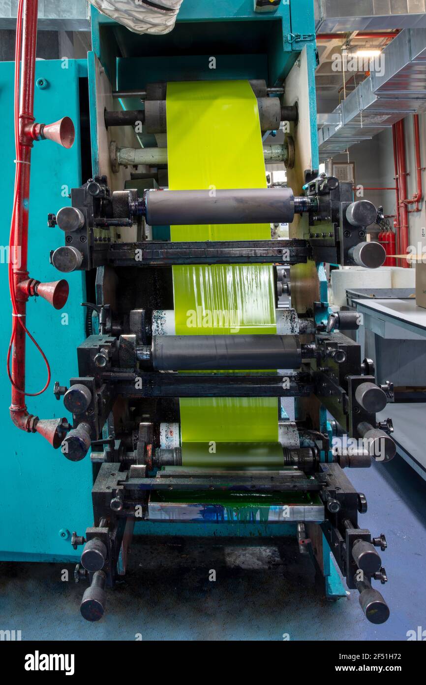 Production of duct tape.Packing tape manufacturing. Strapping Machine