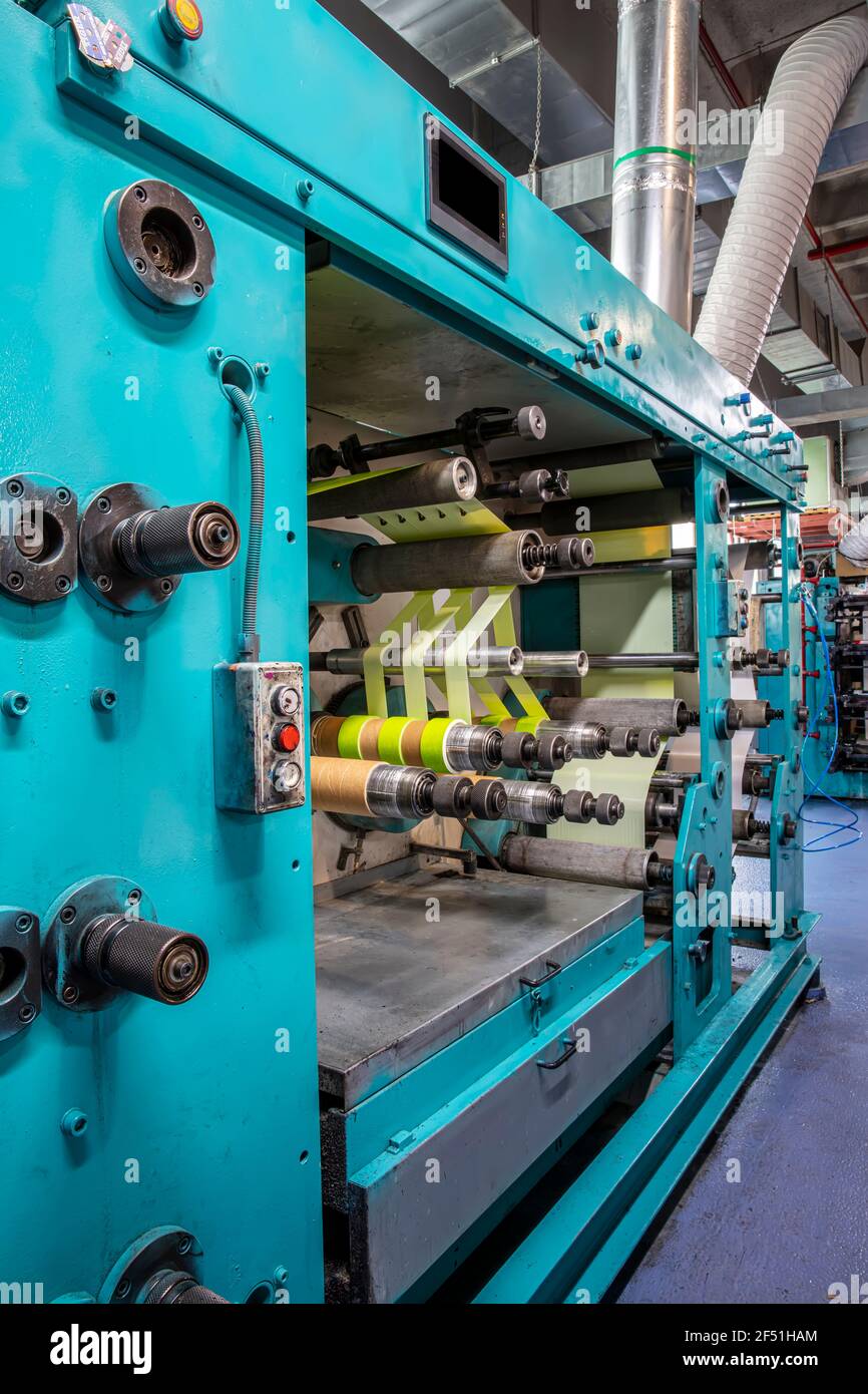 Production of duct tape.Packing tape manufacturing. Strapping Machine