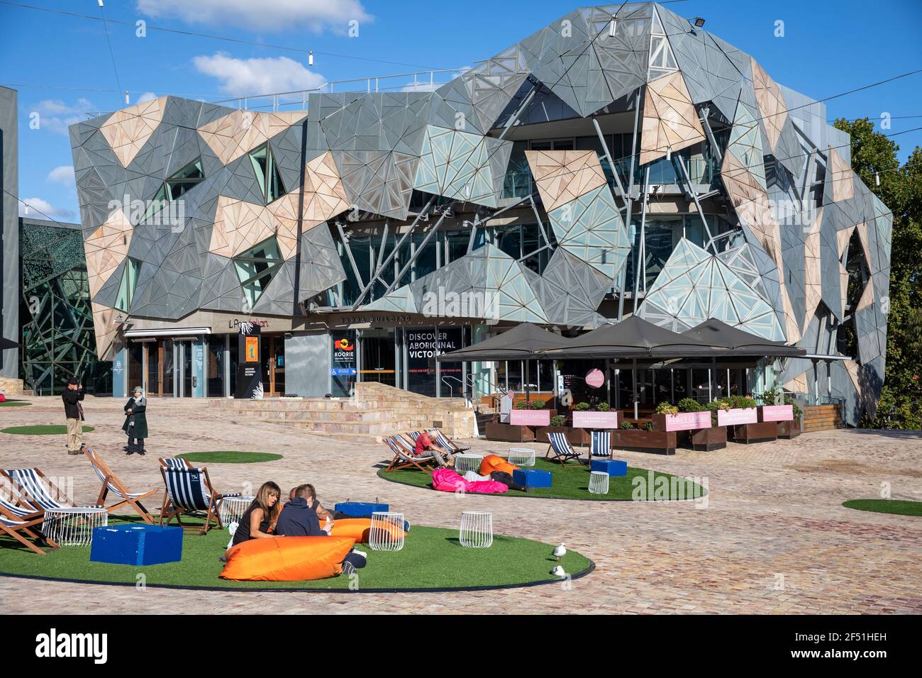 Melbourne Federation Square and aboriginal visitor centre,Melbourne city centre,Victoria,Australia Stock Photo