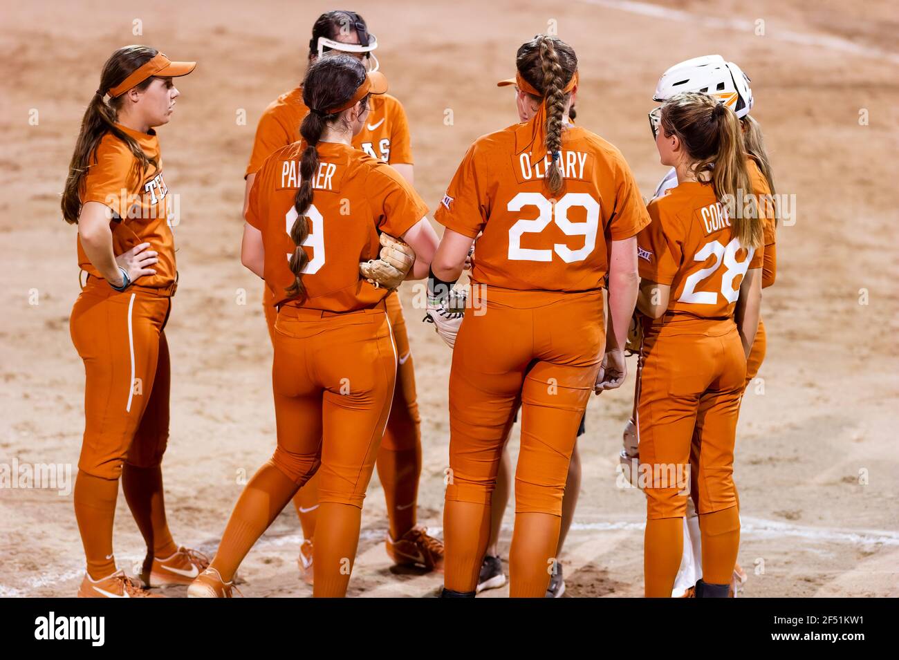 The Texas Longhorns Woman Softball Team Faces Off Against the Mexican Woman National Team in Tournament play Stock Photo