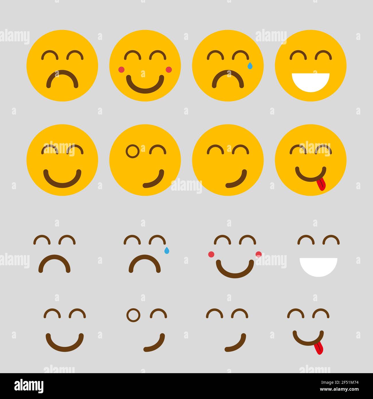 Set of flat design emoticons. isolated on white background. Vector ...