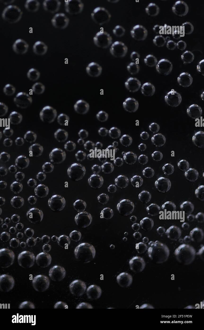 Closeup of gas bubbles in water. Soda water on closeup. Carbonated