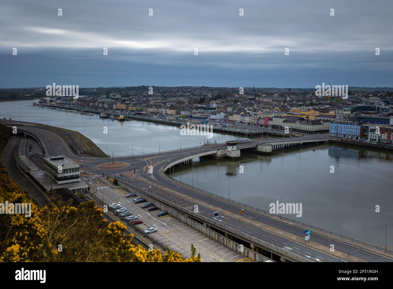 Aerial view of the city of Waterford. Ireland. Bridge over the river Suir and entrance bridge to the city Stock Photo