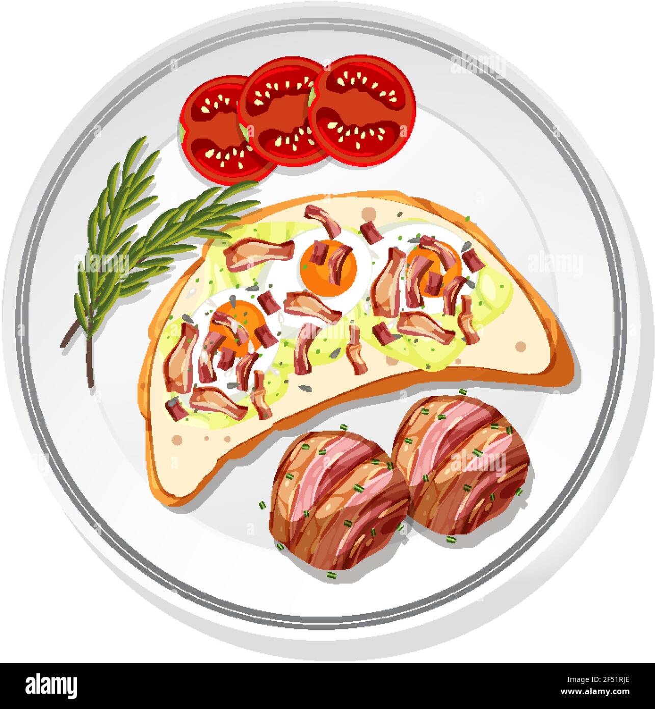 Top view of breakfast set on a dish isolated illustration Stock Vector ...