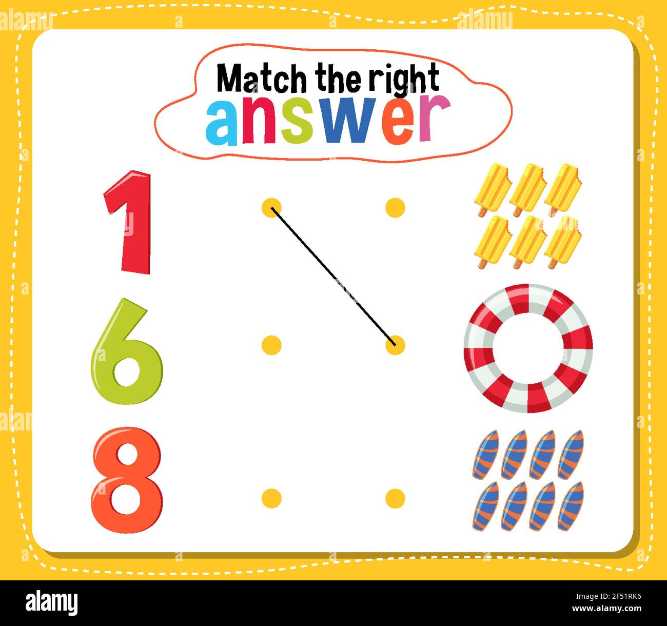 Match the right answer activity for kids illustration Stock Vector