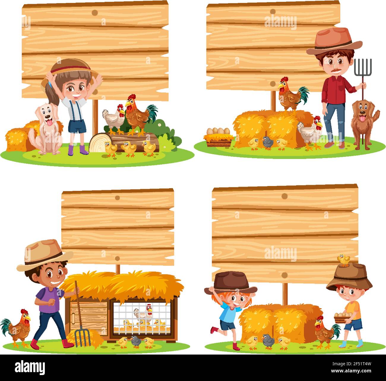 Set of different empty banner with farmer and animals on white ...