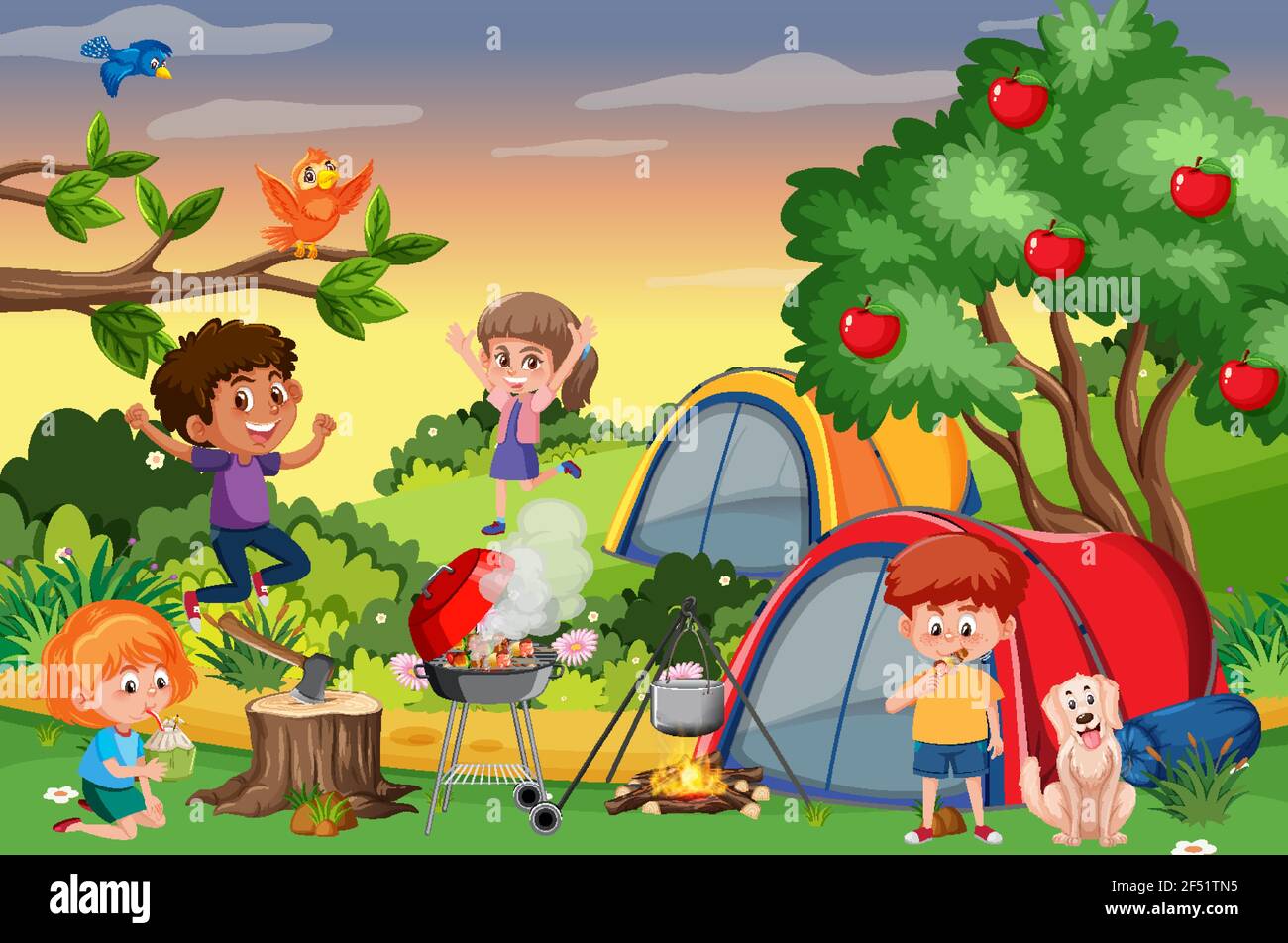 Picnic scene with happy family in the garden illustration Stock Vector  Image & Art - Alamy