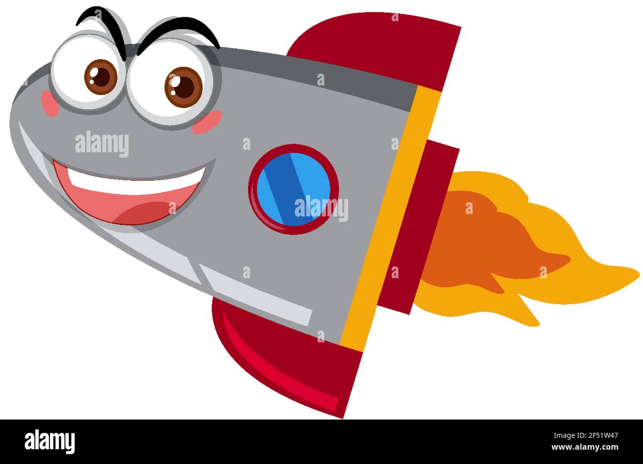Cartoonistic Rocketship Rocketship cartoon with happy face on white background illustration ...